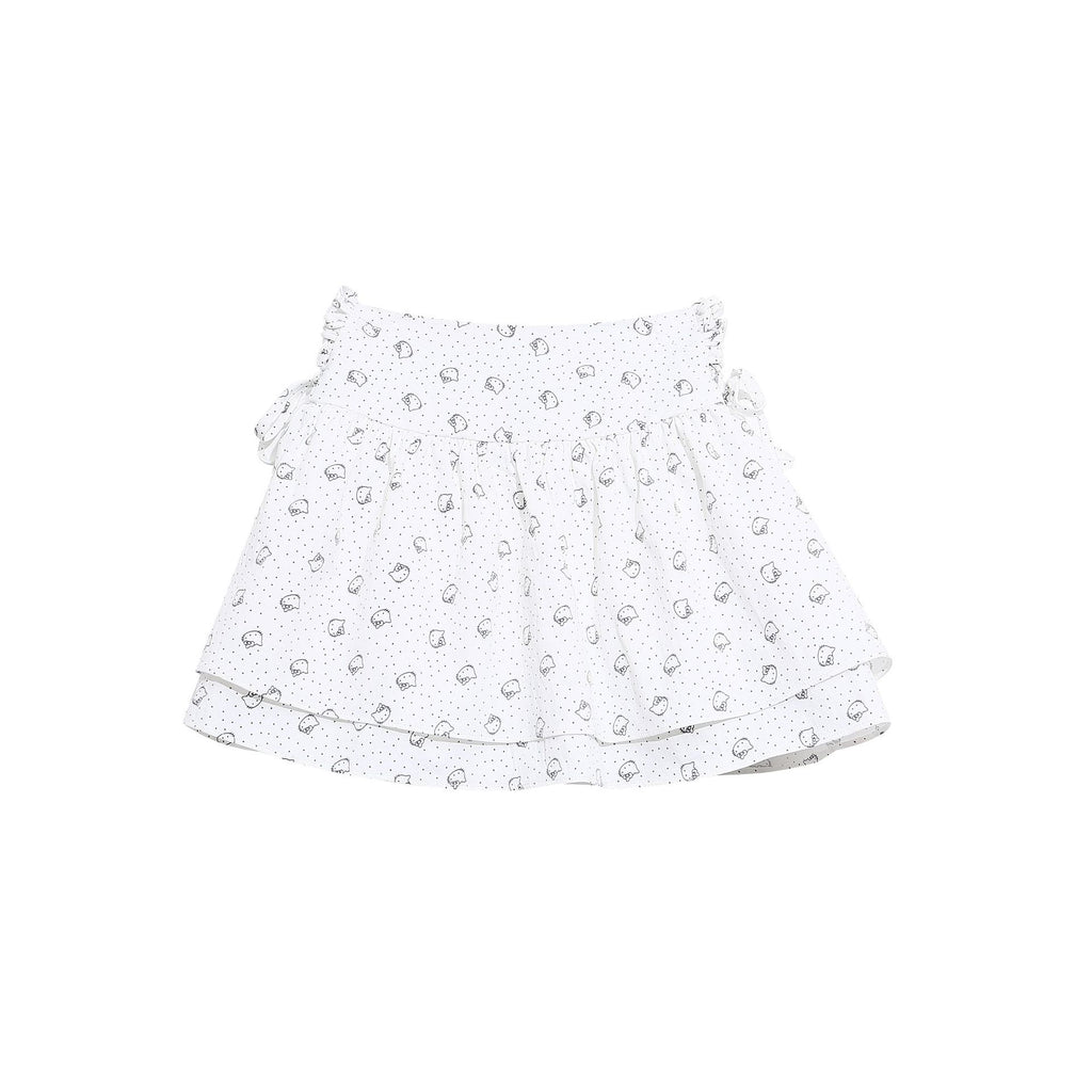 White Polka Dot Cat Patchwork Skirt Pants Side Tie Loose Slimming Sweet Girl Chic Short Skirt