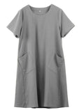 FTCayanz Womens Linen Shirt Dresses Summer Casual Short Sleeve Plaid Tunic Midi Dress Gray XL