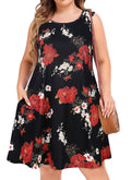 Plus Size Dress Summer Women Sleeveless Tshirt Flowy Casual Crewneck Sun Dresses(Large Red Flower 4XL)