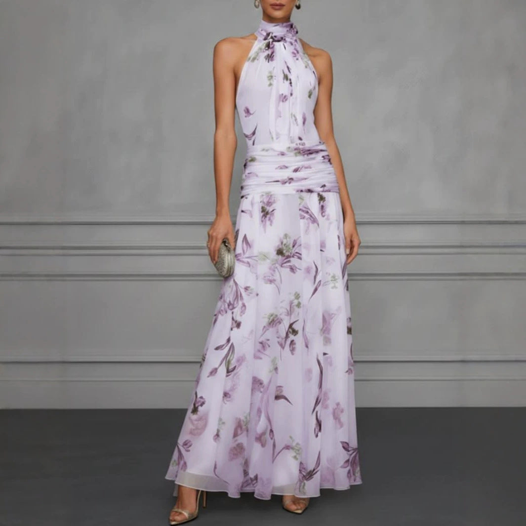 Hanging neck printed dress
