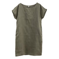 Amazhiyu Womens 100% Linen Summer Casual Crew Neck Midi Dresses with Pockets Green Small