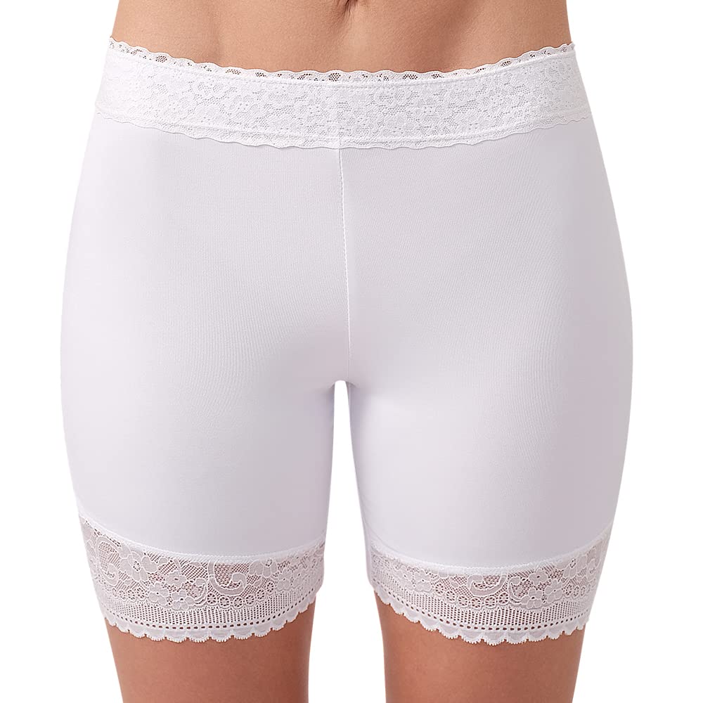 MANCYFIT Slip Shorts for Under Dresses Lace Short Leggings Anti Chafing Underwear Women White Medium