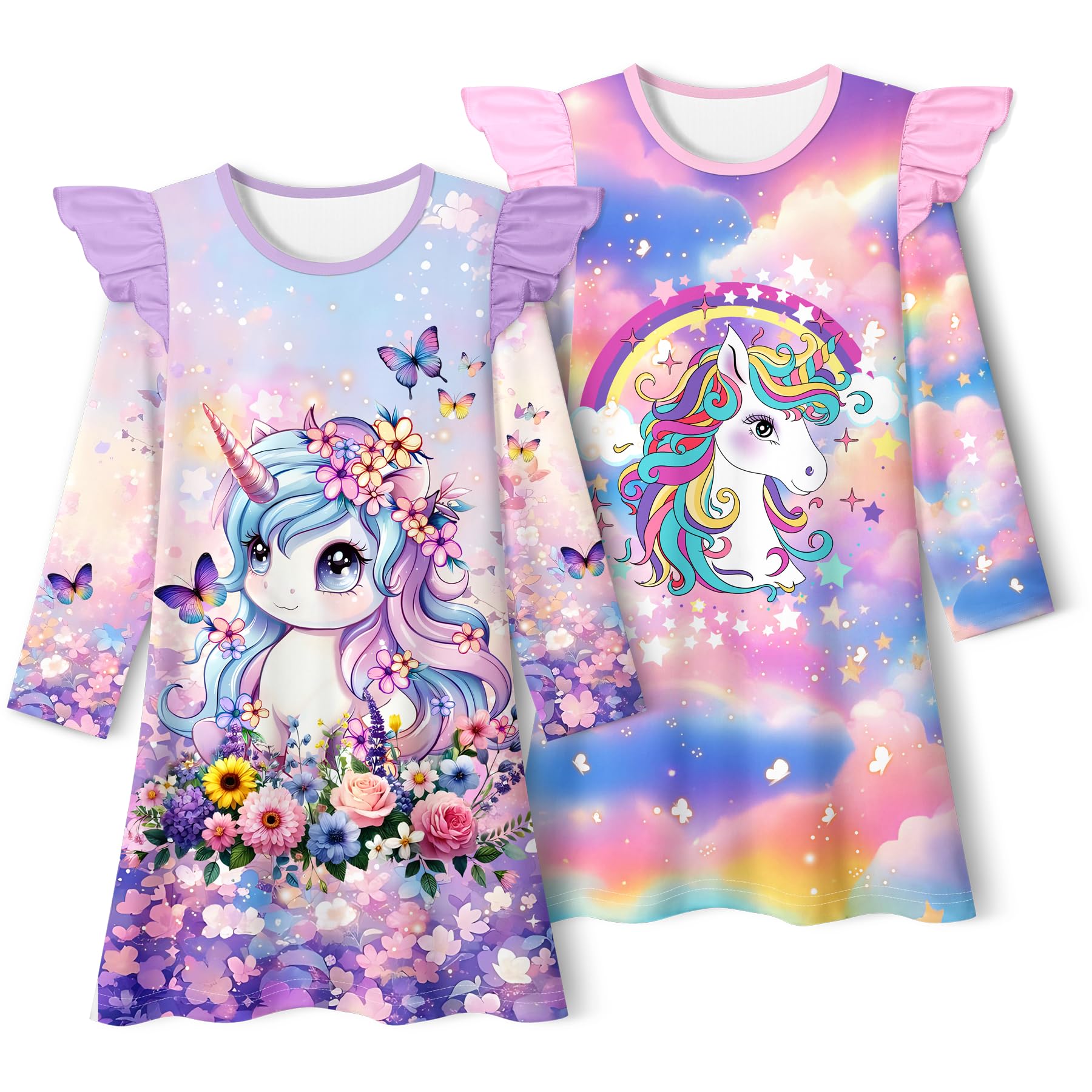 Girls 2PCS Princess Dress Kids Casual Playwear Dresses Toddler Long Sleeve Gown