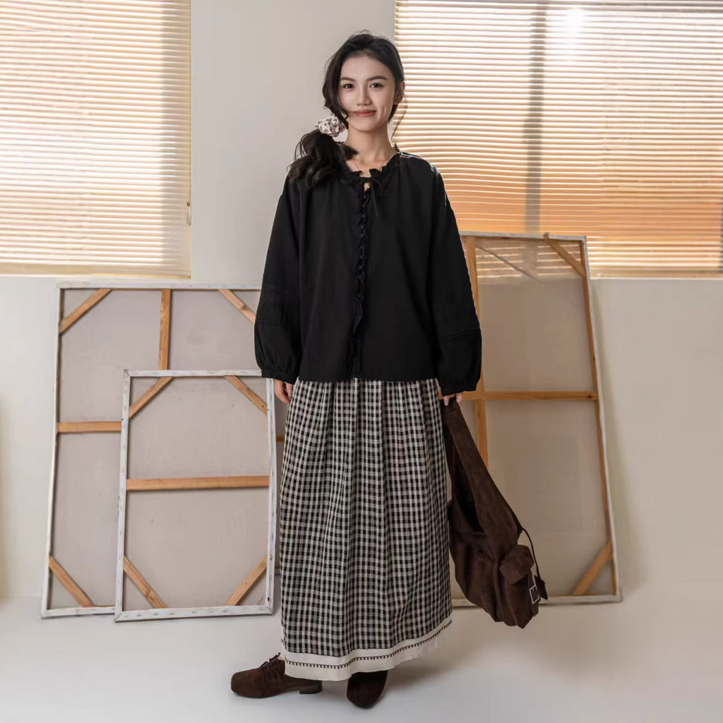 Plaid loose half skirt