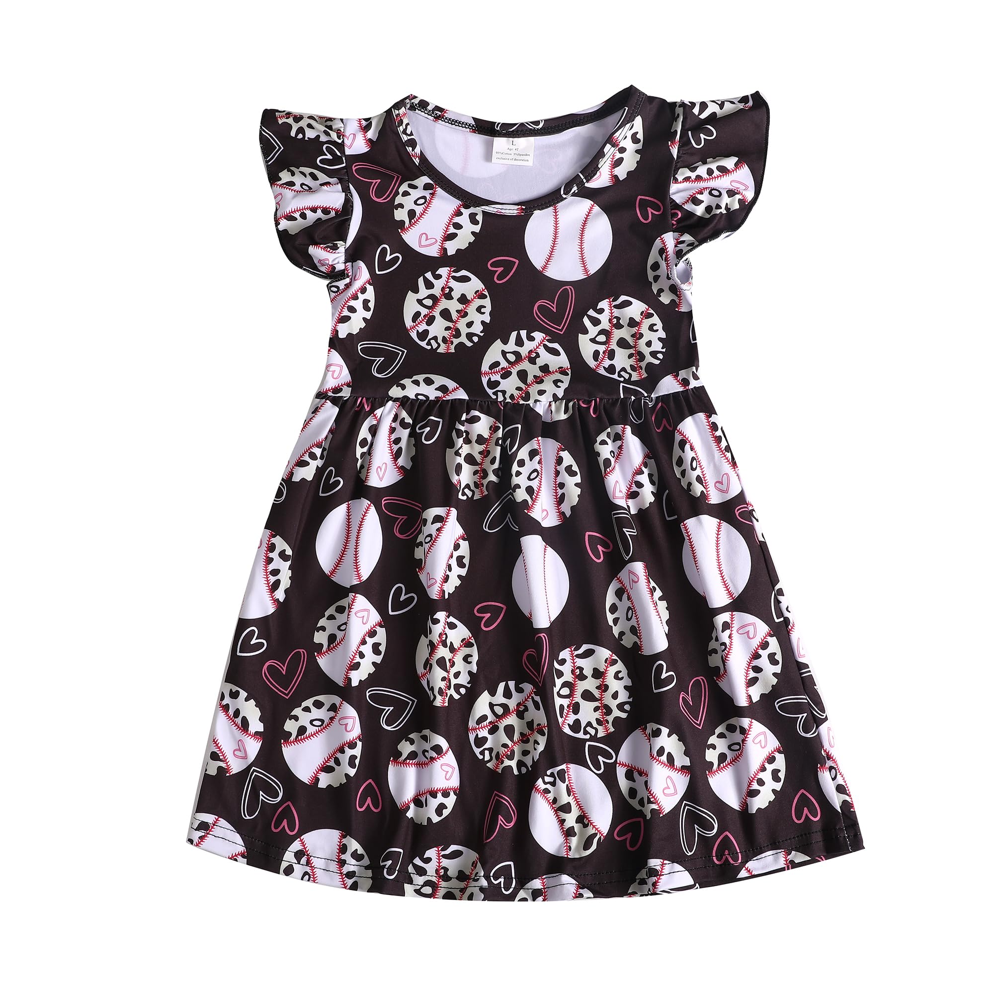 Toddler Girls Baseball Dresses Autumn Sports Ruffle Bottom Flutter Sleeve Apparel 4-5T