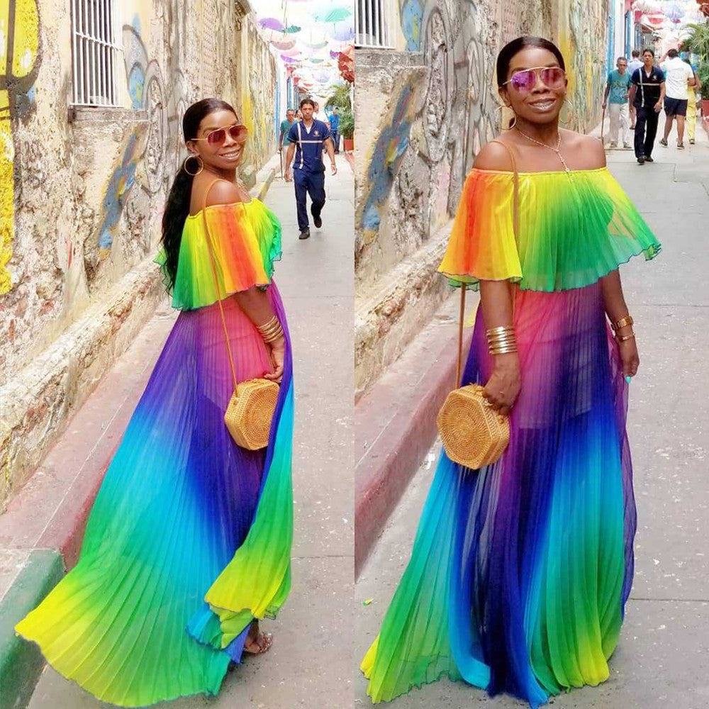 Gradient Pleated Sexy Dress