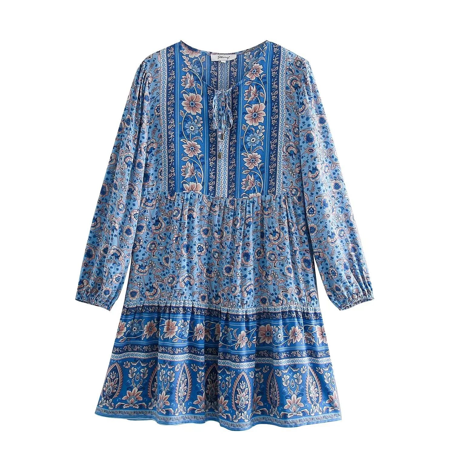 Cotton positioning long sleeved loose dress