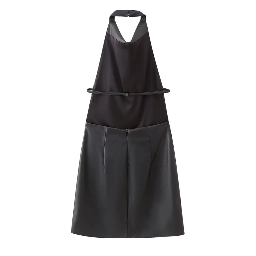 New Faux Leather  Mini Dresses for Women Slip Dress Woman Sexy Backless Dress Women Autumn Party Dresses Woman