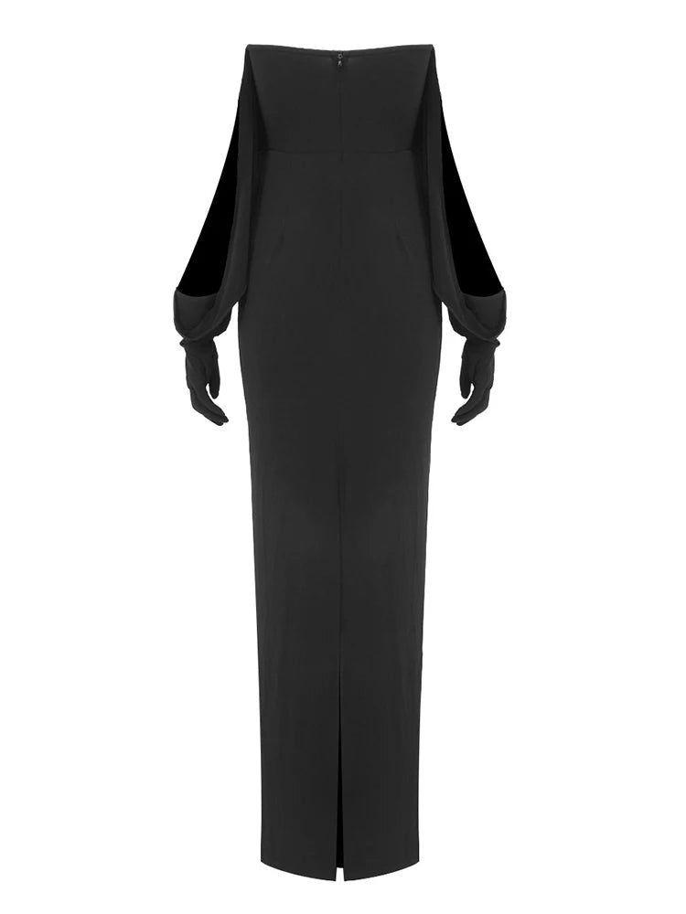 Solid Patchwork Glove Elegant Dresses For Women Strapless Half Sleeve High Waist Backless Sexy Dress Female Fashion