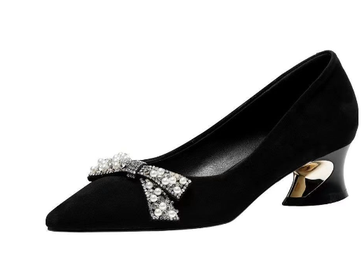 Pointed Rhinestone Bow Deep Mouth Sexy Shoes