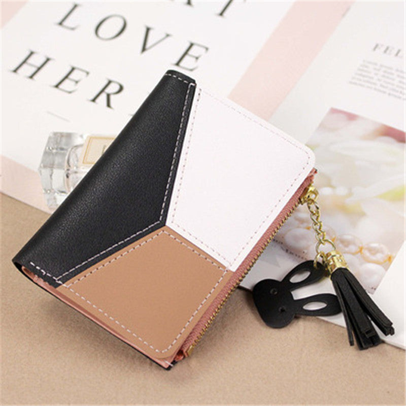Korean Style Contrast Stitching Tassel Coin Purse