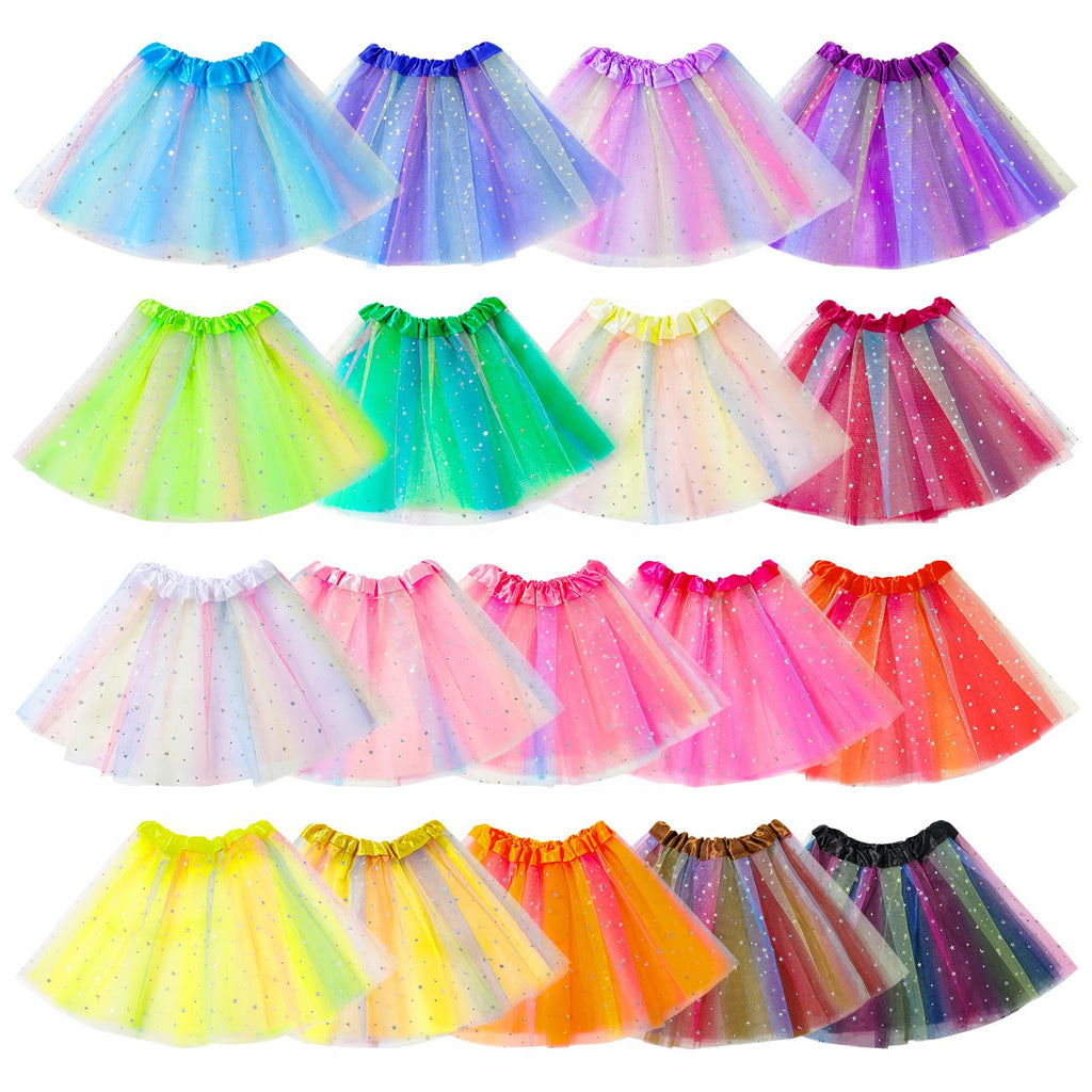 Hoemwarm 18 Pcs Rainbow Tutu Dresses for Toddler Girls 3 Layers Toddler Tutu Skirt Princess Tutu Bulk Multicolor Fluffy Tulle Star Skirt for Toddler Girls Birthday Party Costume Princess Tutu Dresses