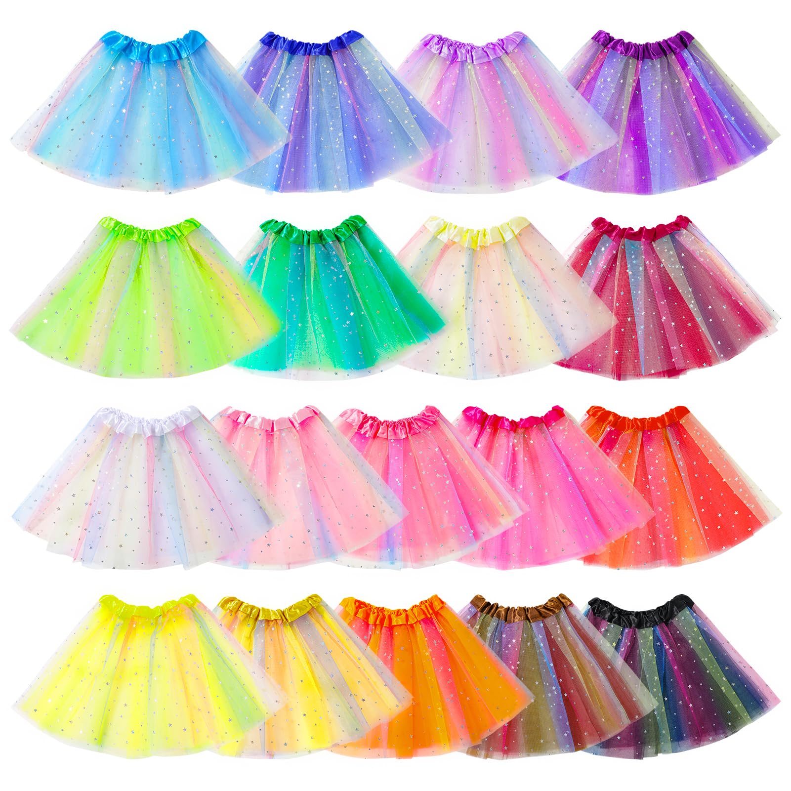 Hoemwarm 18 Pcs Rainbow Tutu Dresses for Toddler Girls 3 Layers Toddler Tutu Skirt Princess Tutu Bulk Multicolor Fluffy Tulle Star Skirt for Toddler Girls Birthday Party Costume Princess Tutu Dresses