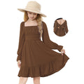 Durio Girls Tie Back Off Shoulder Dresses for Girls Fall Dress Cute Long Sleeve Dress Girls Brown Dress A-Line Ruffle Dress Tween Girls Formal Dresses 06 Brown 8-9 Years