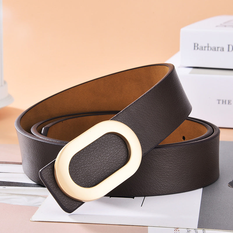 Stylish Oval Buckle Women's Belt for Dresses and Jeans