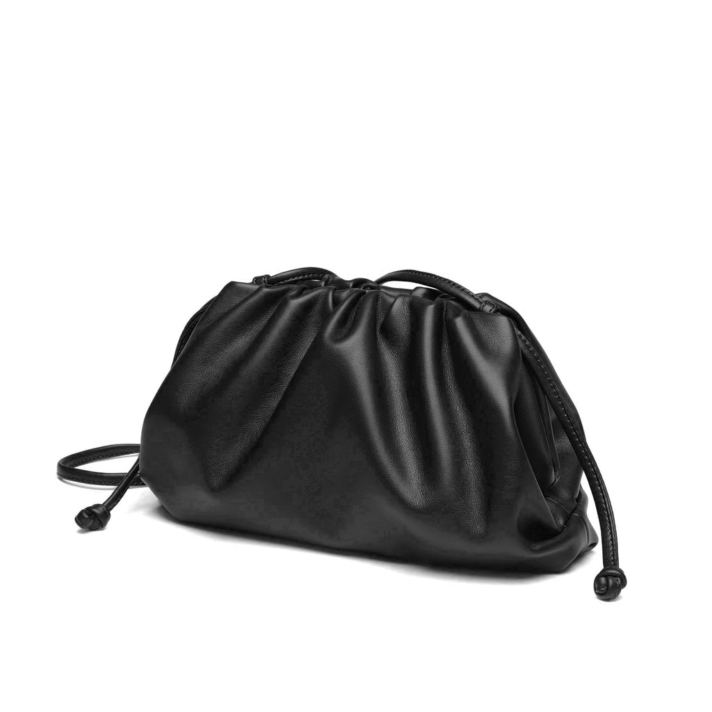Huralona Dressy Pleated Vegan Leather Clutch Purse Super Soft Cloud Dumpling Clutch Bag for Women PU Evening Purse Handbag (Black S)