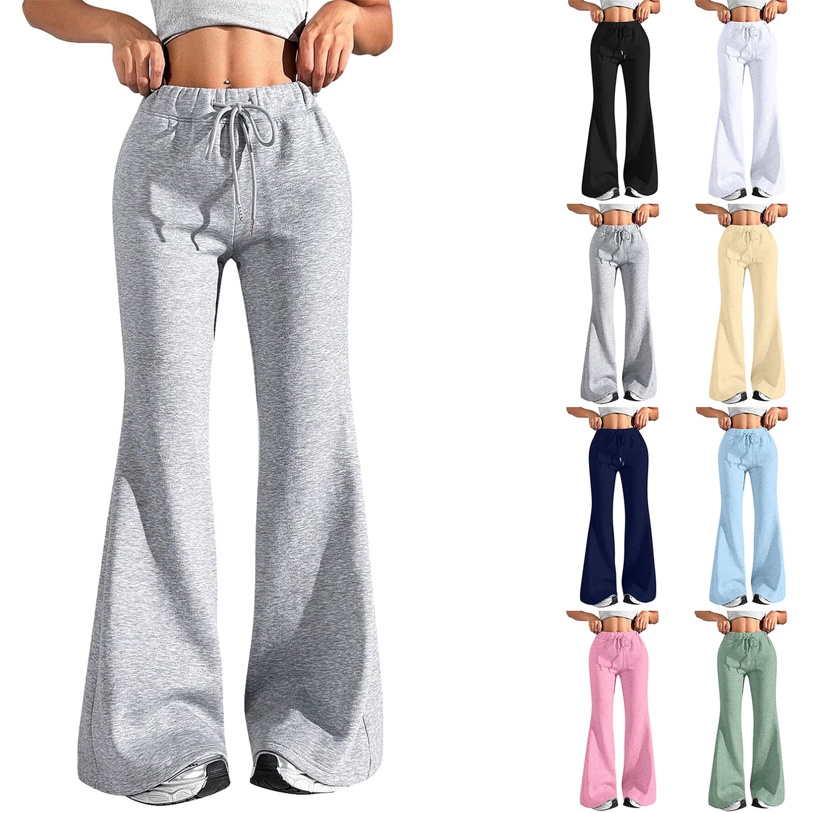 Women Wide Leg Sweatpants High Waisted Baggy Flare Sweatpants with Pockets Drawstring Straight Leg Sweatpants Y2K Flare Pants Casual Bell Bottom Lounge Pants Bootcut Yoga Pants Sweatpants For Women