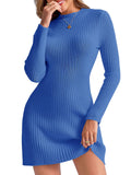 Saodimallsu Womens Long Sleeve Sweater Dress Bodycon Crew Neck 2024 Fall Slimming Knit Mini Dresses Blue