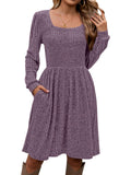 Womens Fall Dress Square Neck Long Sleeve Knit Winter Sweater Dresses 2024