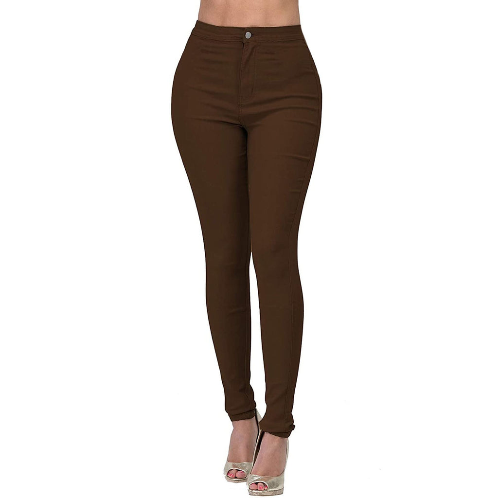 Jean Leggings for Women Tummy Control Skinny Stretch High Waisted Jeggings Butt Lifting Slim Fit Pull On Pants Elastic Workout Denim Legging for Curvy Woman Jeggings for Women Brown