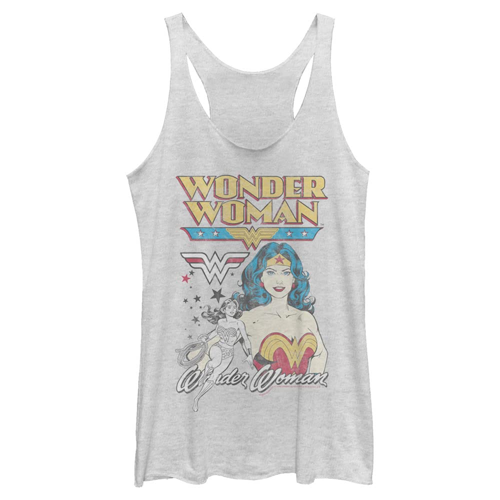 Warner Brothers Woman Vintage Wonder Womens Racerback Tank Top White Heather Medium