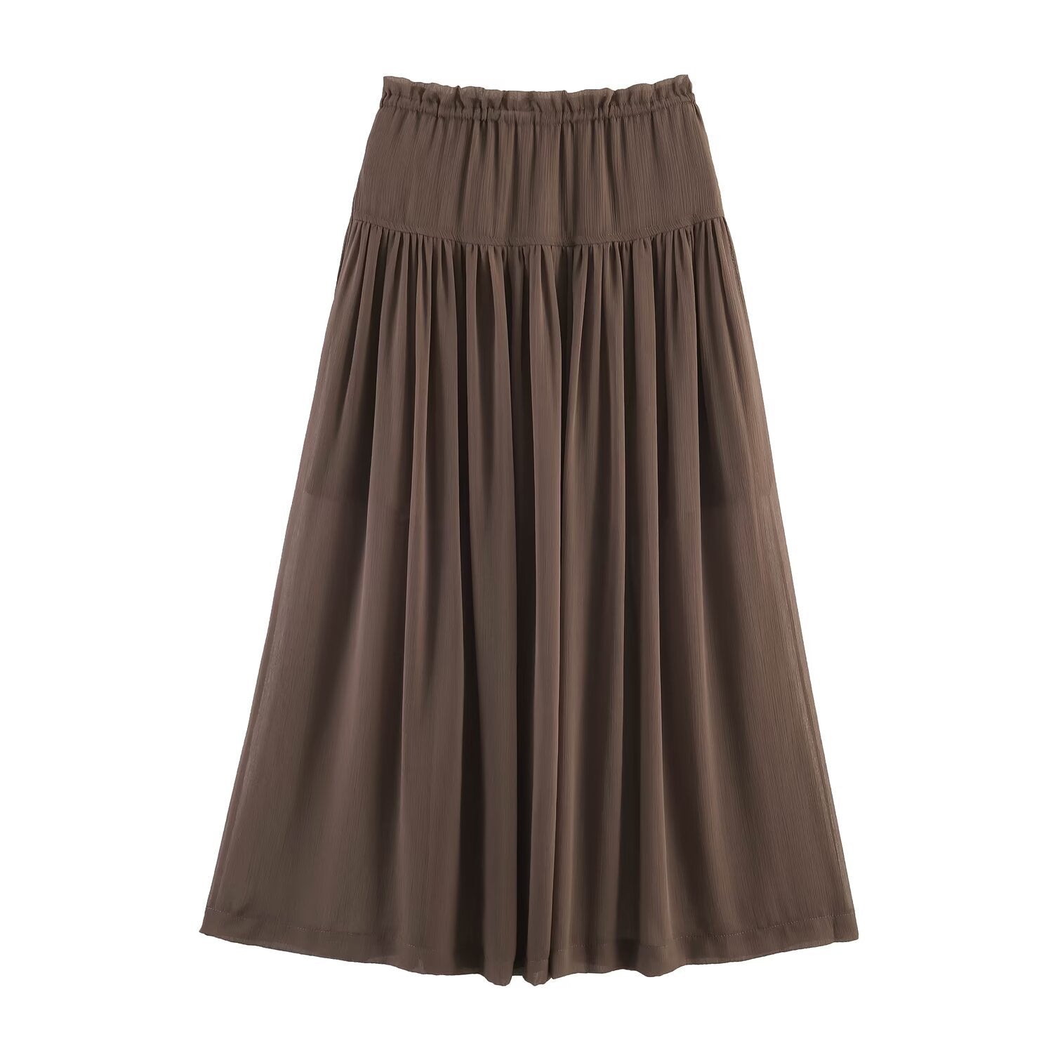 Mushroom edge drawstring chiffon long skirt with large swing