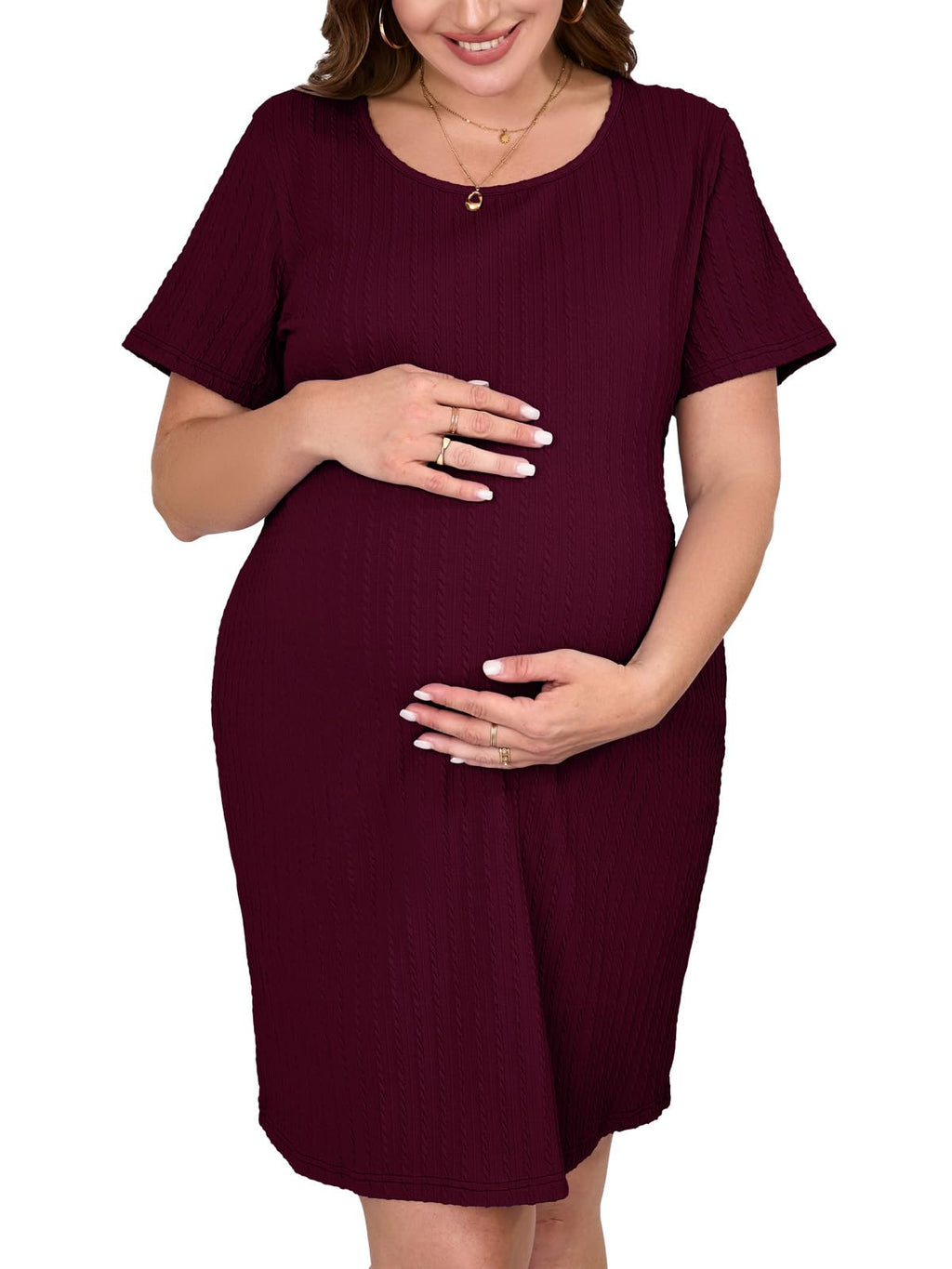 ZENNILO Womens Maternity Dress Rib Knit Short Sleeve Bodycon Dresses Casual Stretchy Pregnancy Clothes