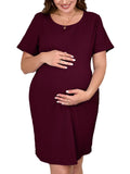 ZENNILO Womens Maternity Dress Rib Knit Short Sleeve Bodycon Dresses Casual Stretchy Pregnancy Clothes