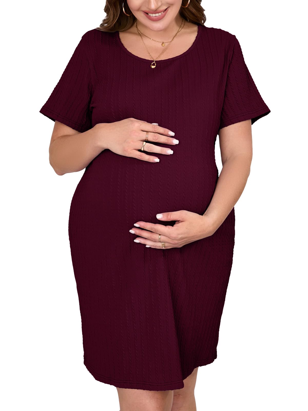 ZENNILO Womens Maternity Dress Rib Knit Short Sleeve Bodycon Dresses Casual Stretchy Pregnancy Clothes