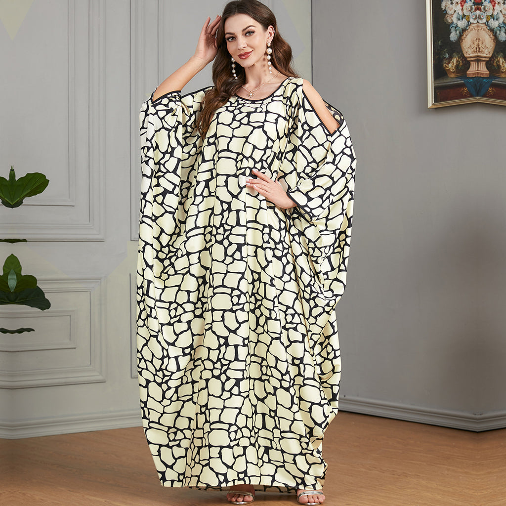 Casual Loose Oversized Bat Sleeve Long Dresses Sexy Hollow Out Off-Shoulder Modest Dress
