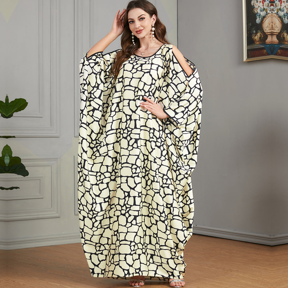 Casual Loose Oversized Bat Sleeve Long Dresses Sexy Hollow Out Off-Shoulder Modest Dress
