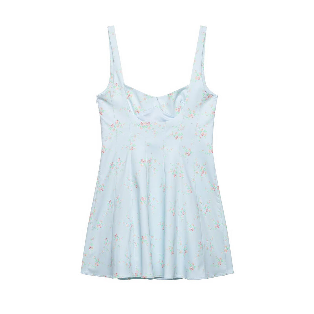 Sweet and spicy floral printed poplin short dress