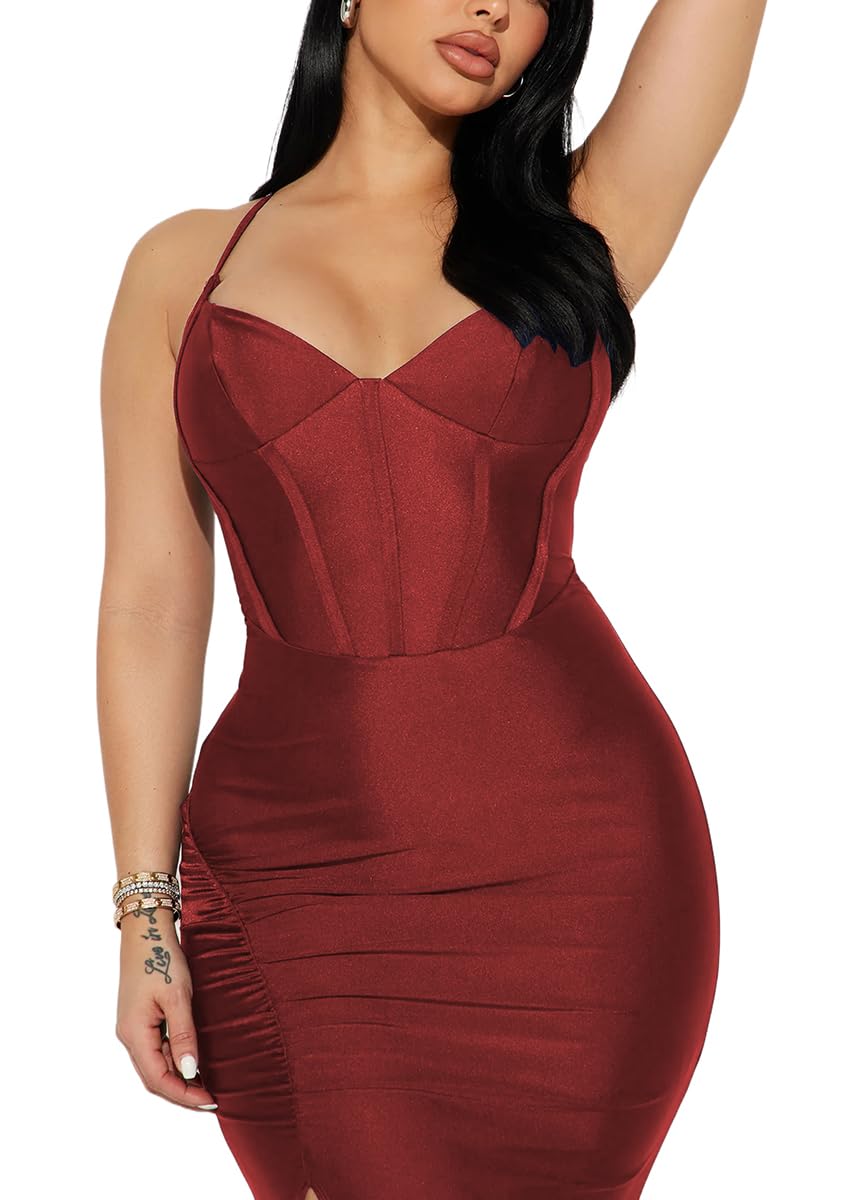 FairyLove Womens Sophisticated Sleeveless Cocktail Dresses Wedding Guest Dress Bridesmaid Formal Evening Gown WineRed WineRed