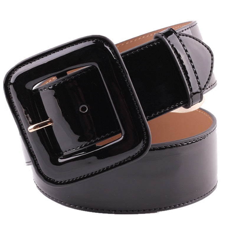 Women's Versatile Wide Leather Belt for Dresses and Coats