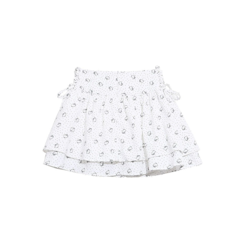 White Polka Dot Cat Patchwork Skirt Pants Side Tie Loose Slimming Sweet Girl Chic Short Skirt
