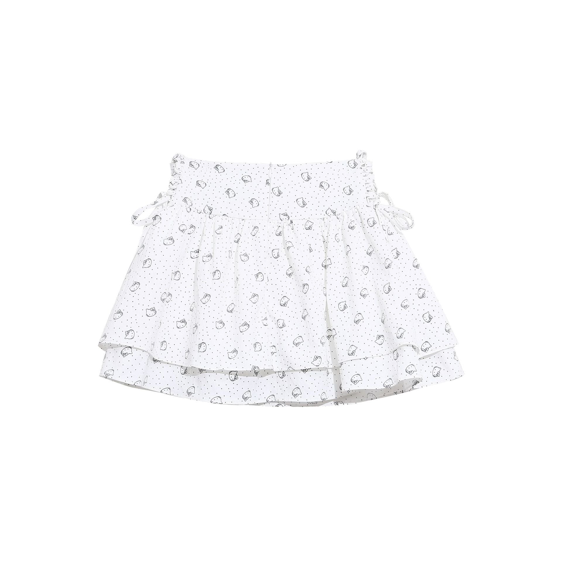 White Polka Dot Cat Patchwork Skirt Pants Side Tie Loose Slimming Sweet Girl Chic Short Skirt