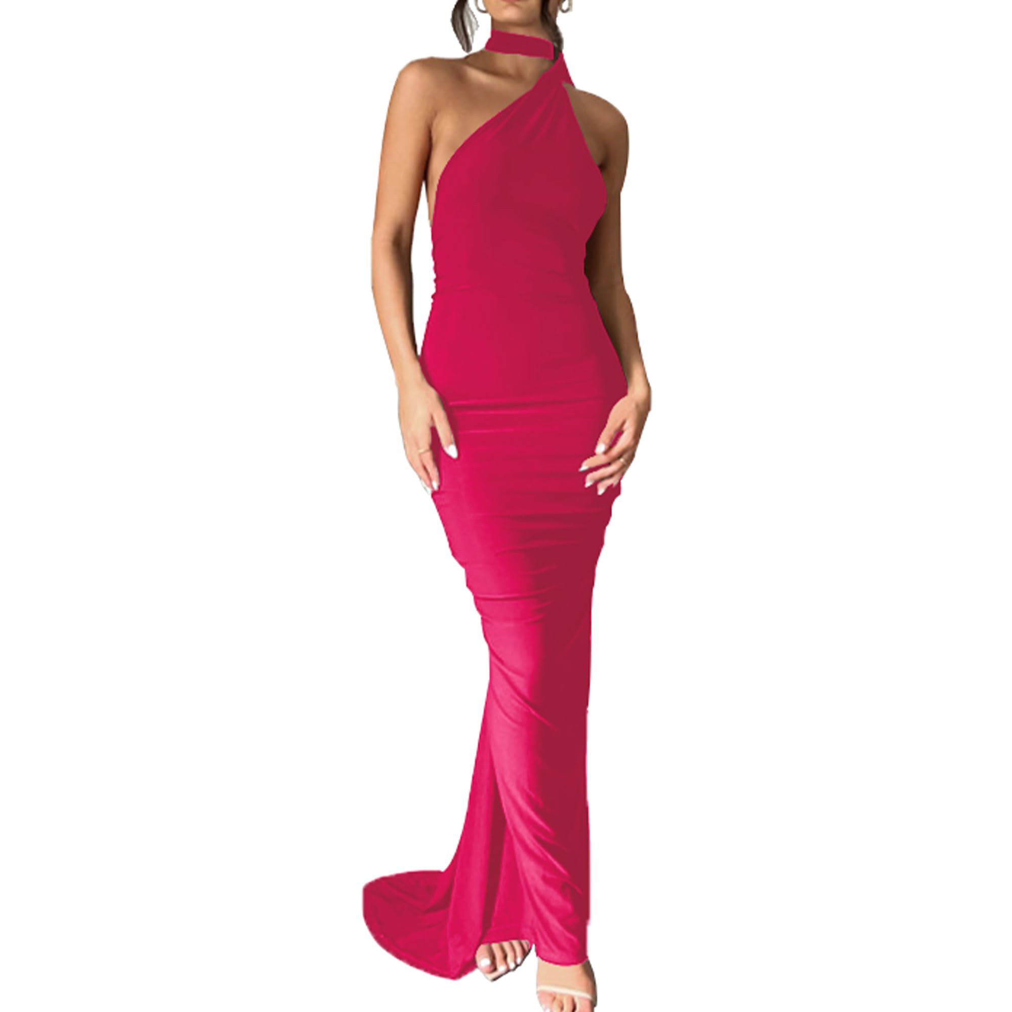 Womens Backless Dress Sexy Open Back Sleeveless Bodycon Cocktail Maxi Gowns Elegant Formal Dresses for Women Rosy