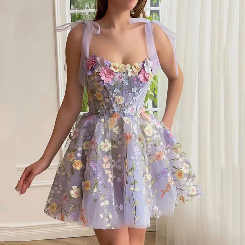 3D Flower Embroidered Sexy Sheath Sling Dress