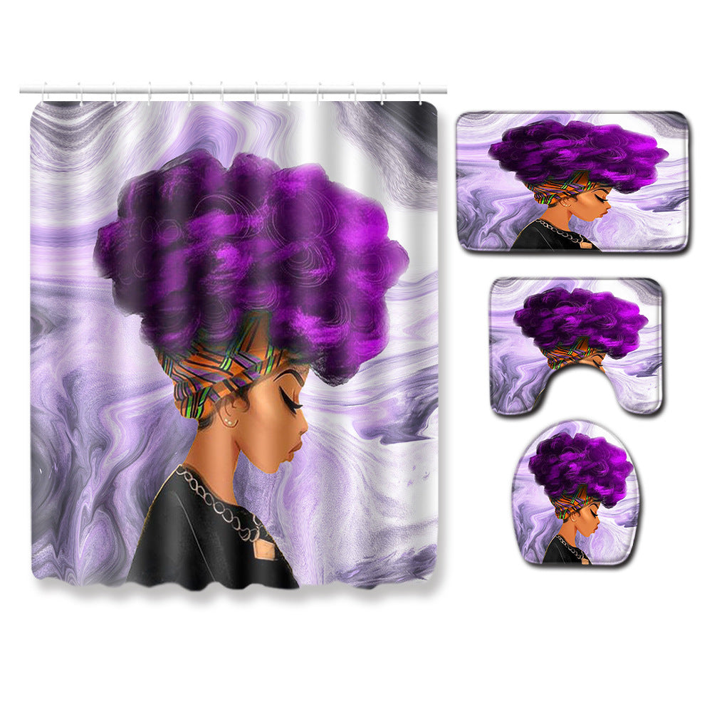 African Woman Creative Shower Curtain and Bath Mat Set