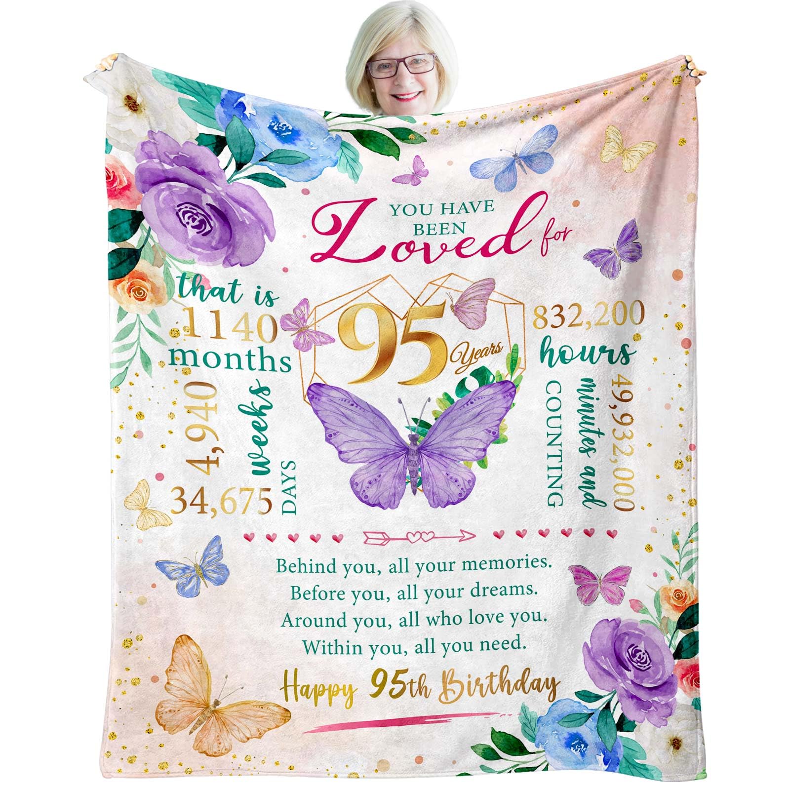 Sbangtu Birthday Gifts for 95 Year Old Woman Best Birthday Gifts for 95 Year Old Woman 95th Birthday Gifts for Women Happy 95th Birthday Decorations for Women Throw Blanket 50"X60"