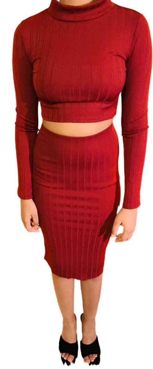 Sexy Ribbed Crop Tee & Thigh Skirt Set