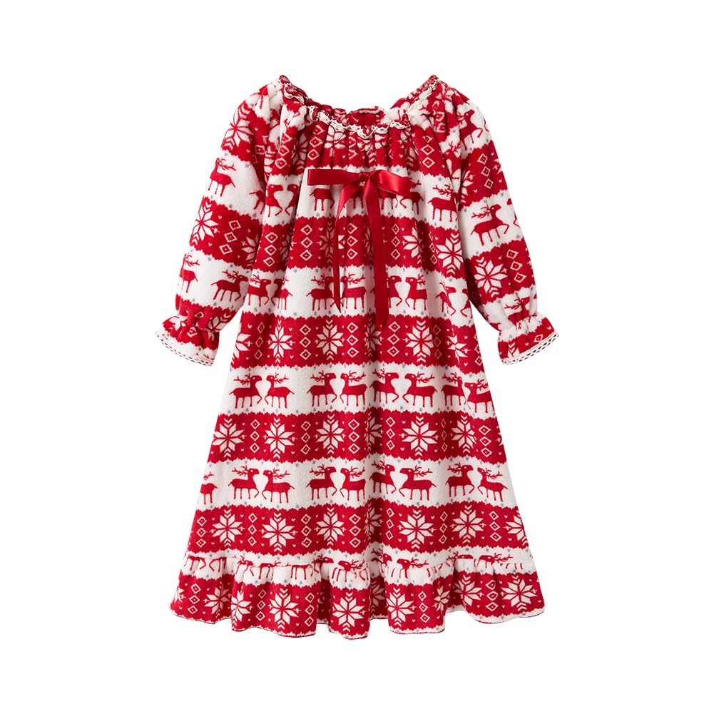 Sisa Chaska Girls Christmas Dress，Winter Flannel Dresses Long Sleeve Gown 3-12Years