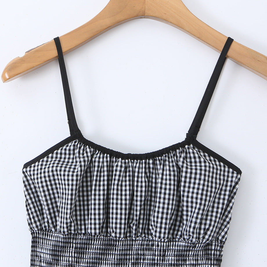Black and white checkered slim fitting and slimming camisole dress