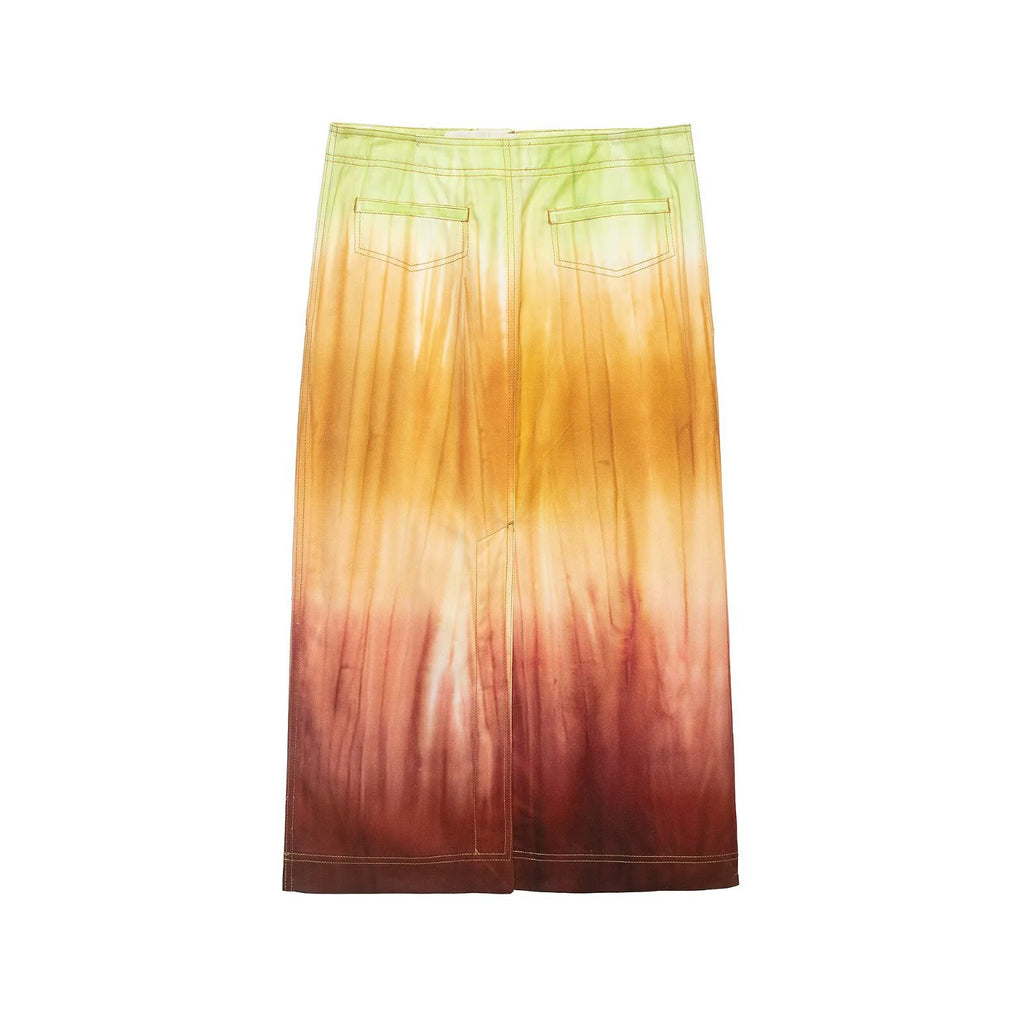Commuting mid waist contrasting striped midi skirt