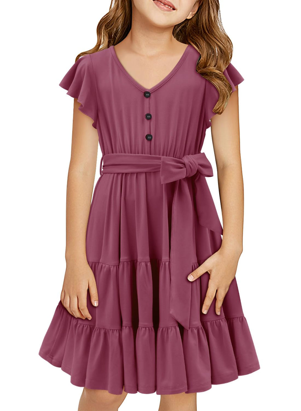 storeofbaby Dress for Big Girl Casual Short Sleeve Elastic Waist Belted Dresses