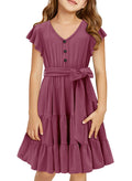 storeofbaby Dress for Big Girl Casual Short Sleeve Elastic Waist Belted Dresses