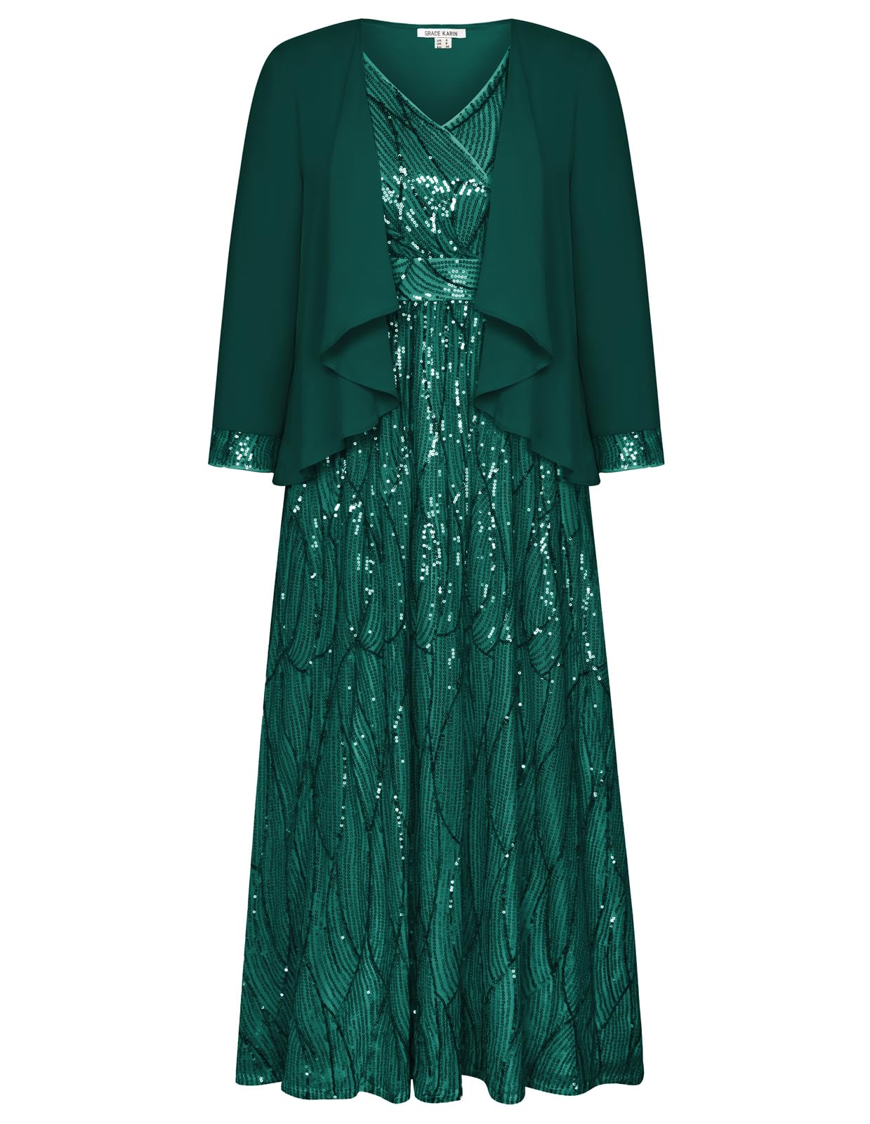 GRACE KARIN Sequin Dress for Women Wedding Guest Dresses with Jacket Dark Green 8