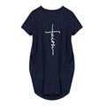 Womens Faith Baggy T-Shirt Dress Casual Oversize Short Sleeve Midi Dresses with Pocket Navy