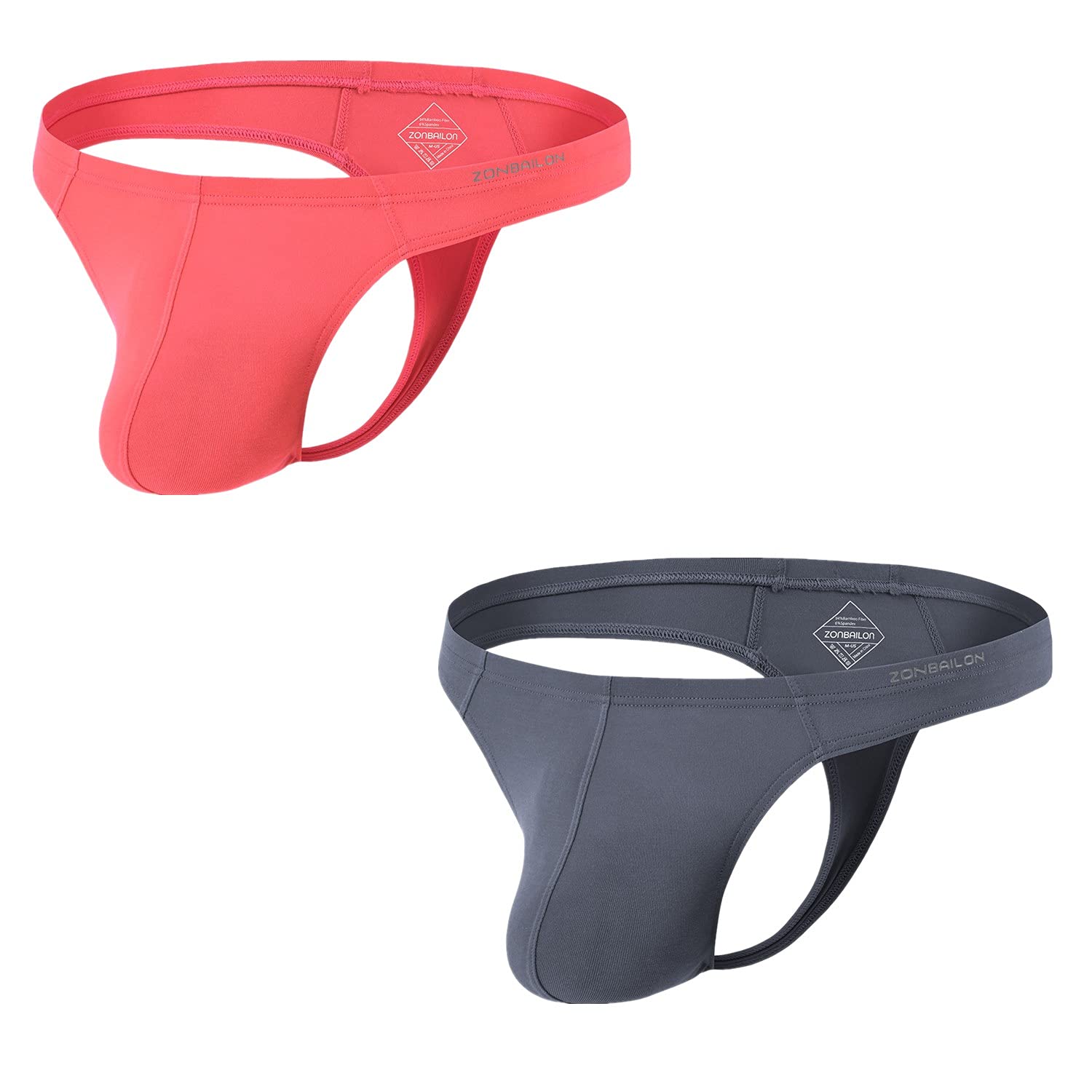 ZONBAILON 3XL Sexy Thongs Breathable Underwear Sexy Mens G-String T-Back 2 Pack
