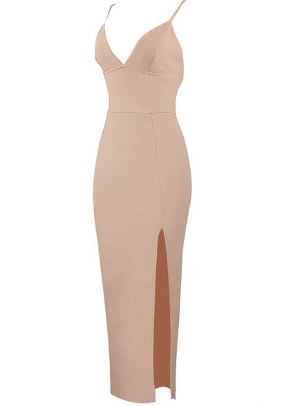 V-Neck Sexy Dress With Waist Slit